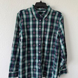 Talbots Green and Blue Plaid Button Down Shirt